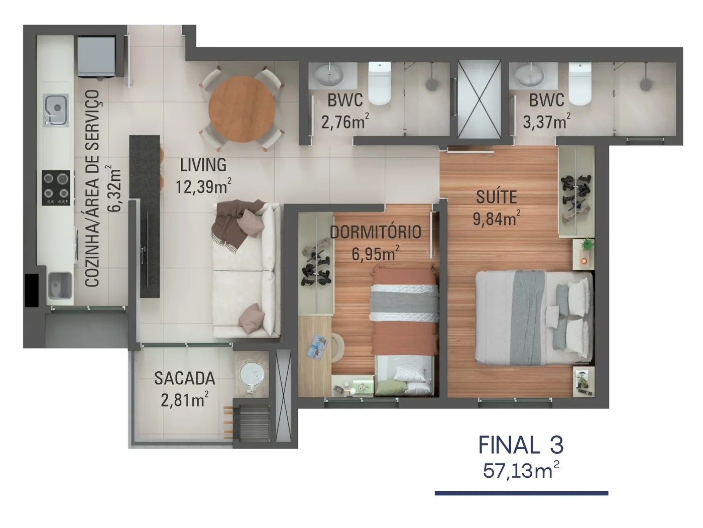 Planta humanizada do apartamento